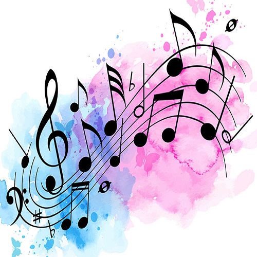 Music background with notes and watercolor texture